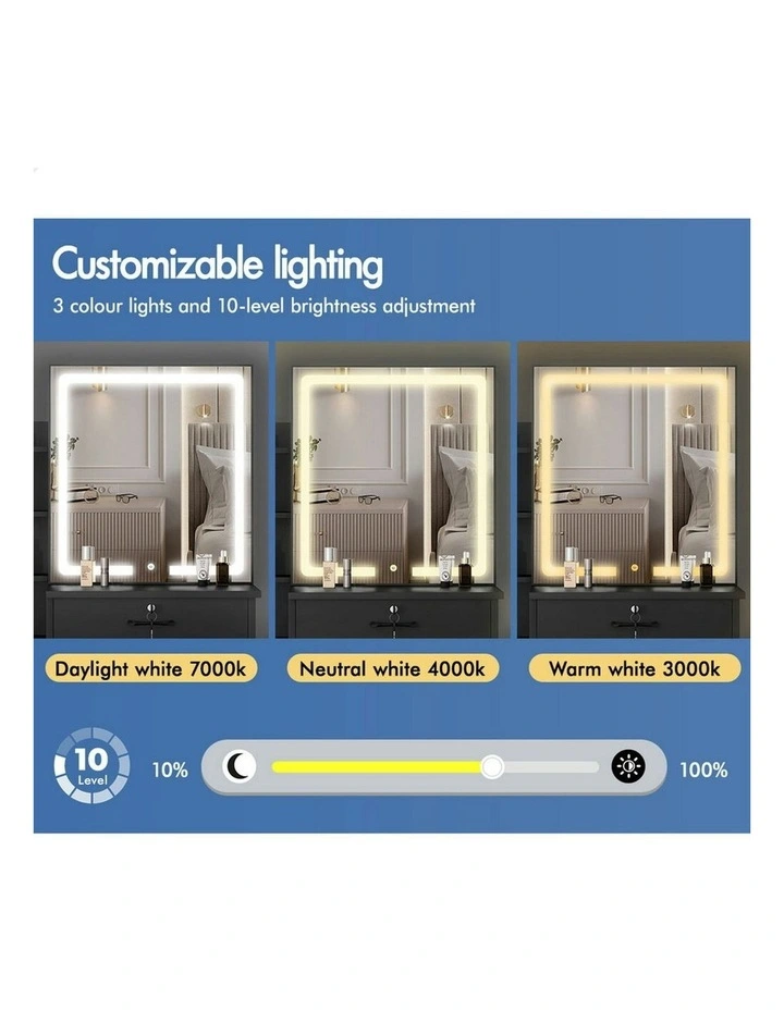 Makeup Mirror Vanity Desk Cabinet Dressing Table Stool Set in Black image 5