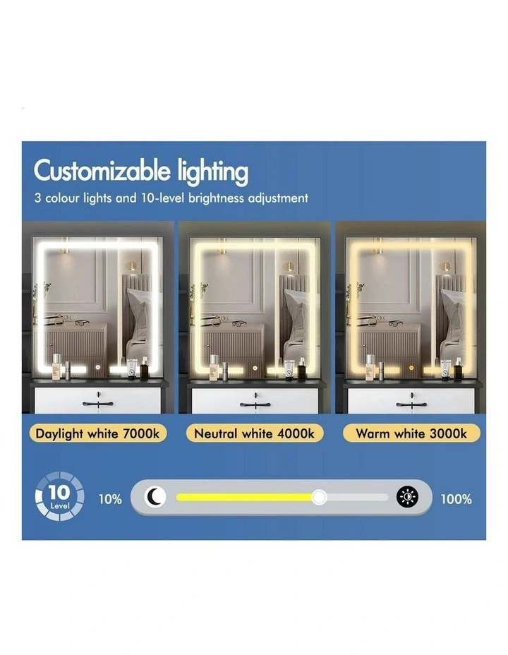 Makeup Mirror Vanity Desk Cabinet Dressing Table Stool Set in Black White image 5