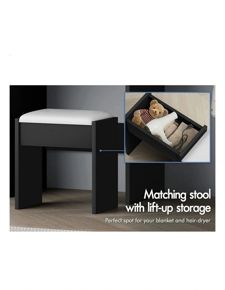 Makeup Mirror Vanity Desk Cabinet Dressing Table Stool Set in Black White image 7