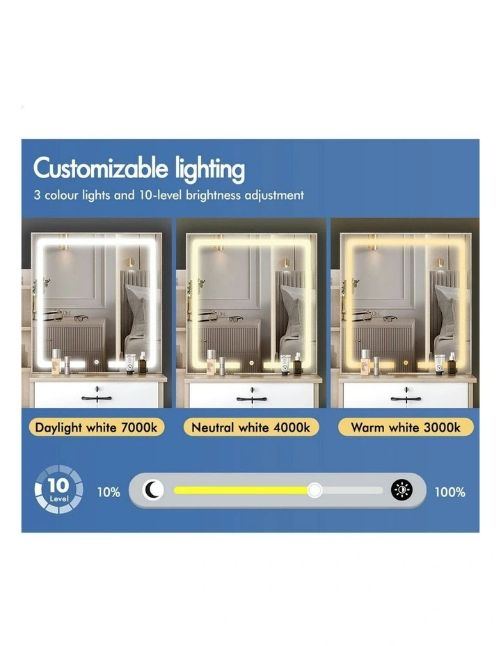 Makeup Mirror Vanity Desk LED Dressing Table Stool Set in Wood image 5