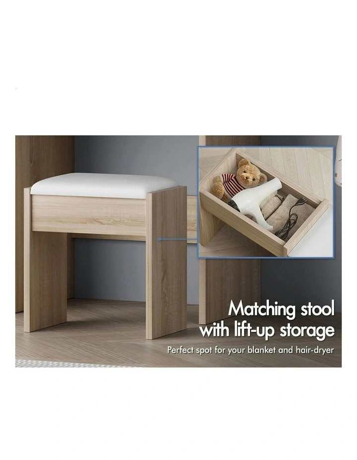 Makeup Mirror Vanity Desk LED Dressing Table Stool Set in Wood image 7