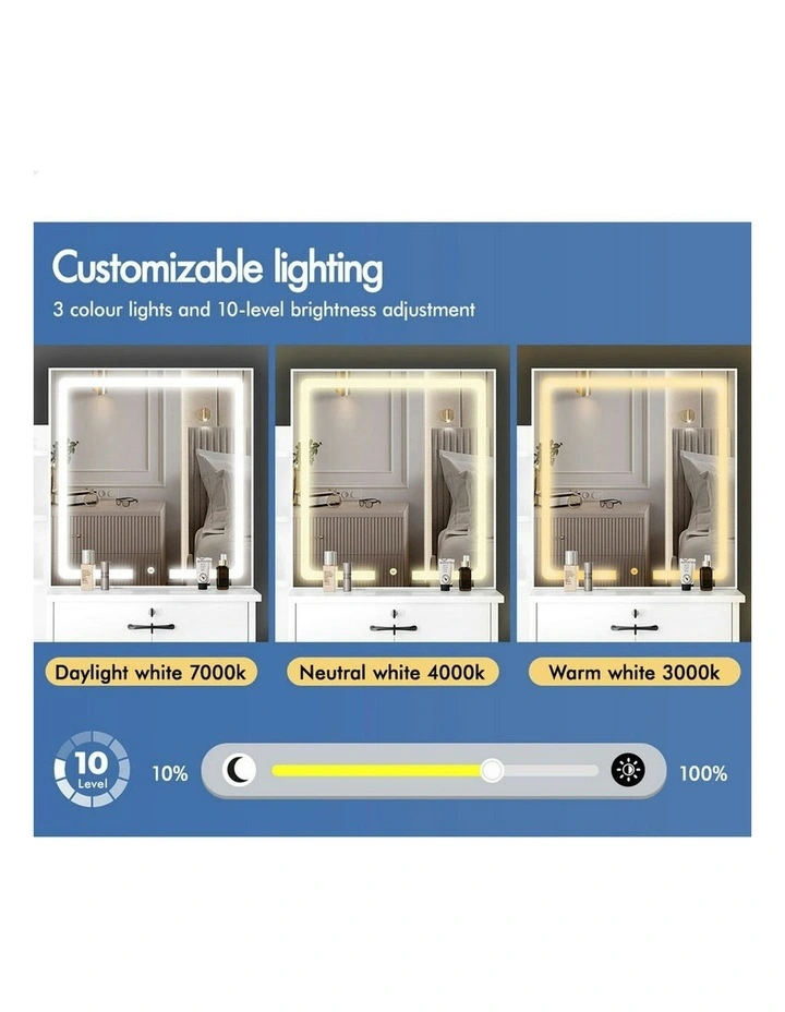 Makeup Mirror Vanity Desk Cabinet Dressing Table Stool Set in White image 5