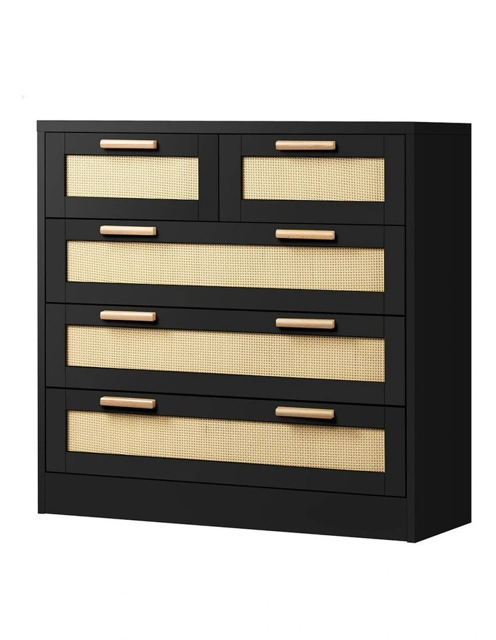 Rattan Chest of Drawers 5 in Black image 1