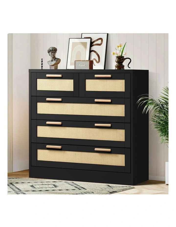 Rattan Chest of Drawers 5 in Black image 2