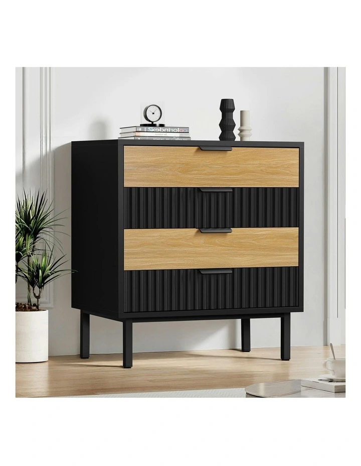 Modern Storage Cabinet Dresser Tallboy Chest of Drawers 4 in Black/Wood image 2