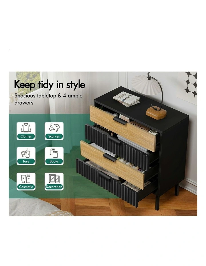 Modern Storage Cabinet Dresser Tallboy Chest of Drawers 4 in Black/Wood image 4