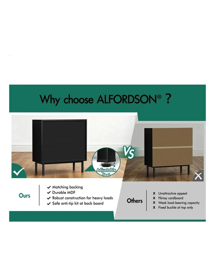 Modern Storage Cabinet Dresser Tallboy Chest of Drawers 4 in Black/Wood image 5