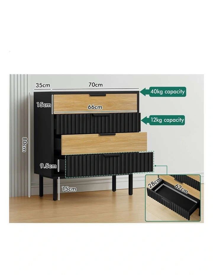Modern Storage Cabinet Dresser Tallboy Chest of Drawers 4 in Black/Wood image 6