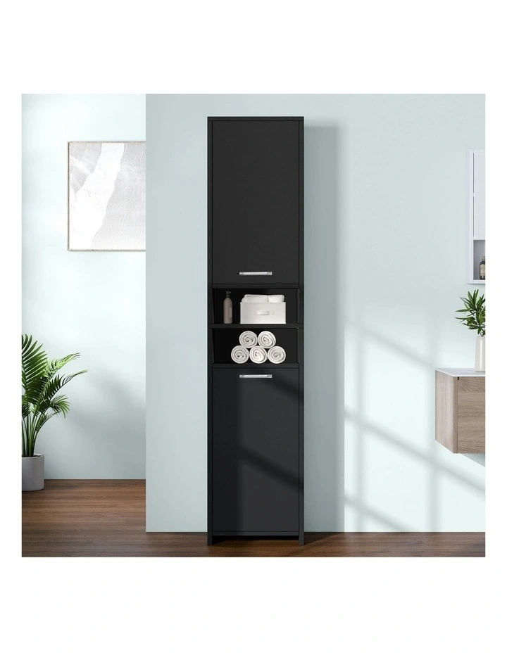 Bathroom Shelf Tall Storage Cabinet in Black image 2
