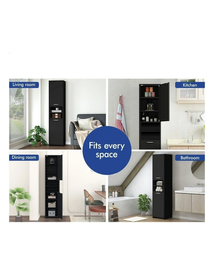 Bathroom Shelf Tall Storage Cabinet in Black image 3