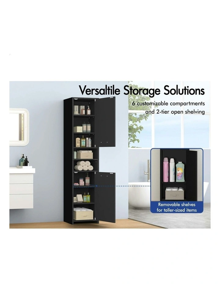Bathroom Shelf Tall Storage Cabinet in Black image 4