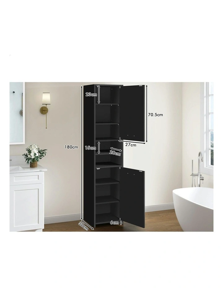Bathroom Shelf Tall Storage Cabinet in Black image 5