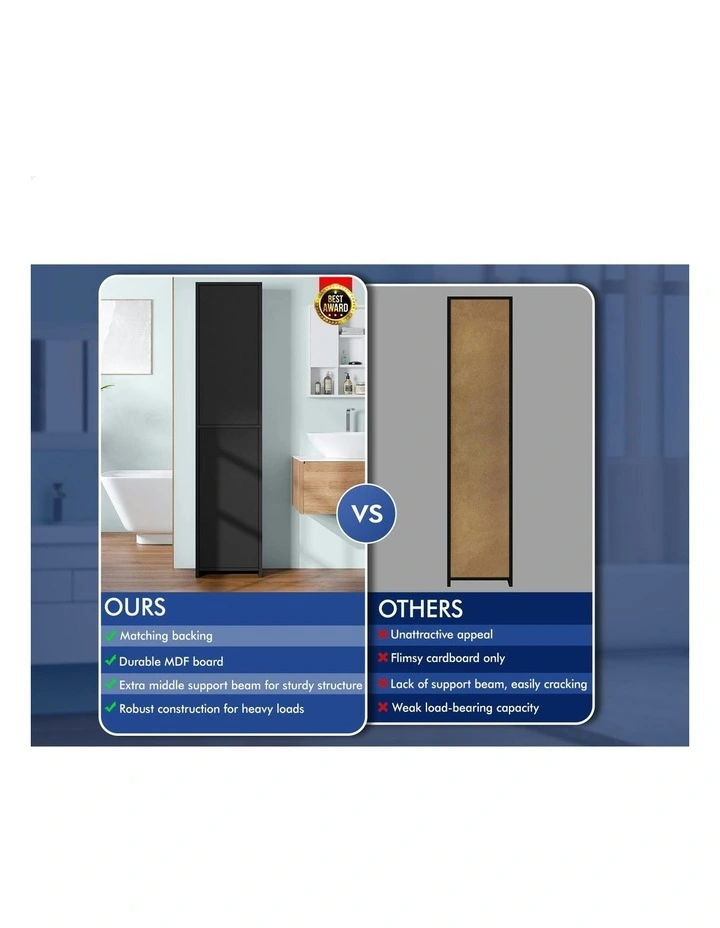 Bathroom Shelf Tall Storage Cabinet in Black image 6