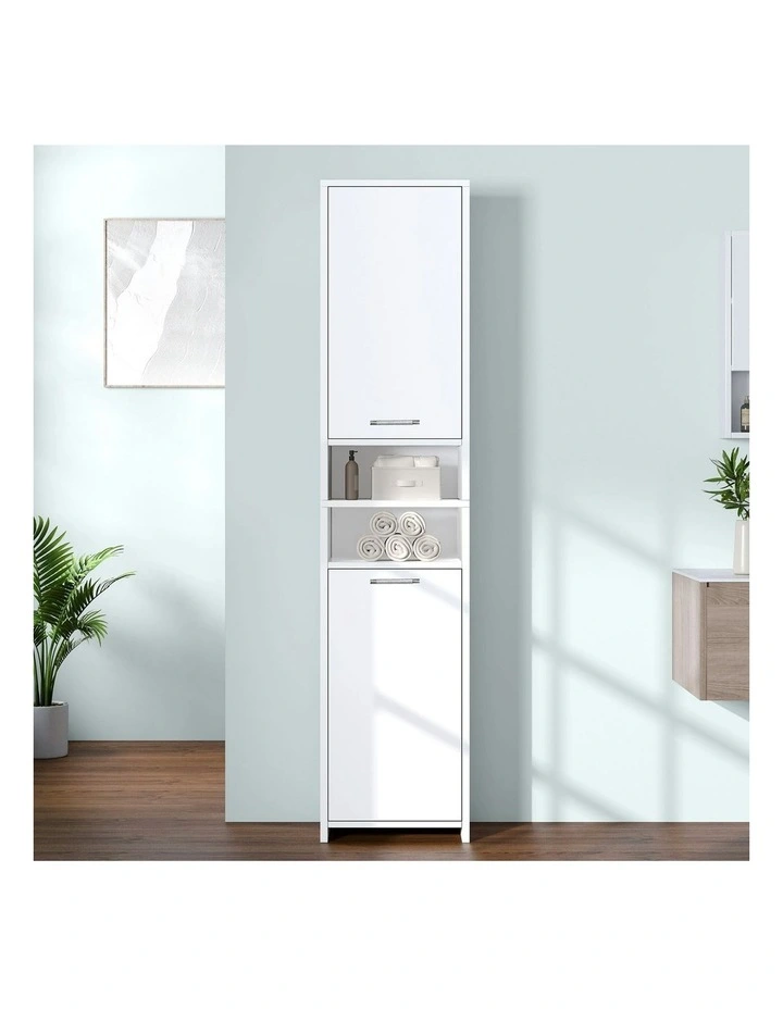 Bathroom Shelf Tall Storage Cabinet in White image 2