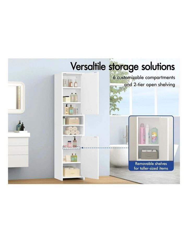 Bathroom Shelf Tall Storage Cabinet in White image 3