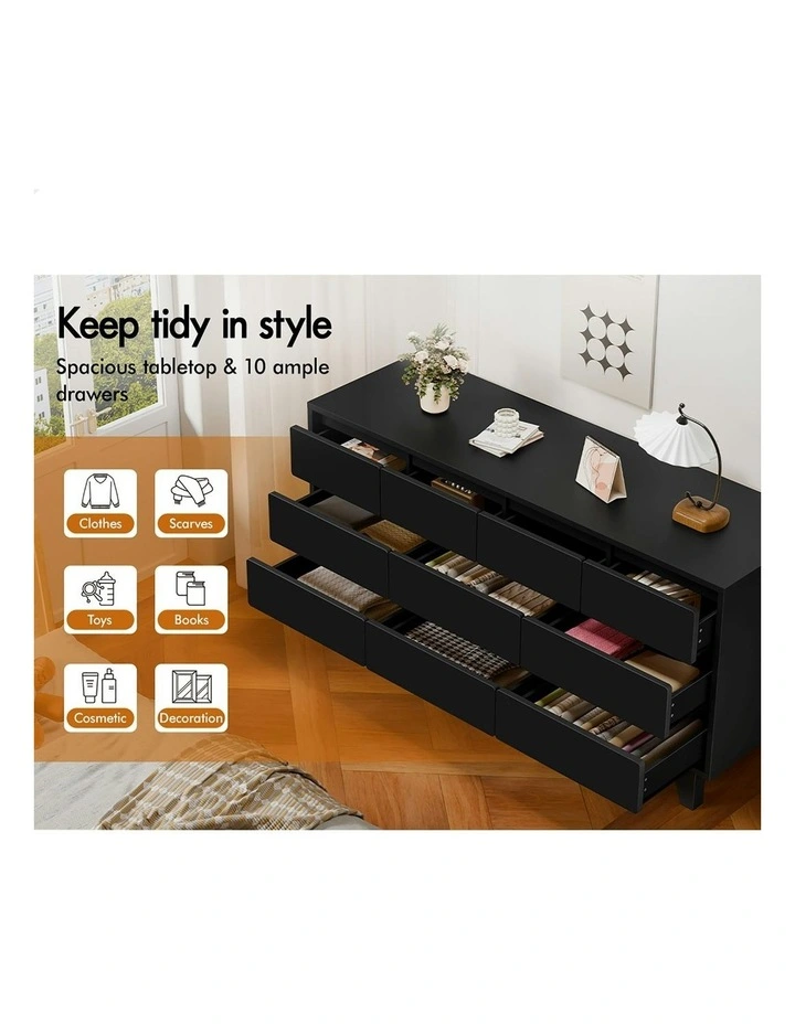 Minimalist Storage Cabinet Dresser Tallboy Chest of Drawers 10 in Black image 3