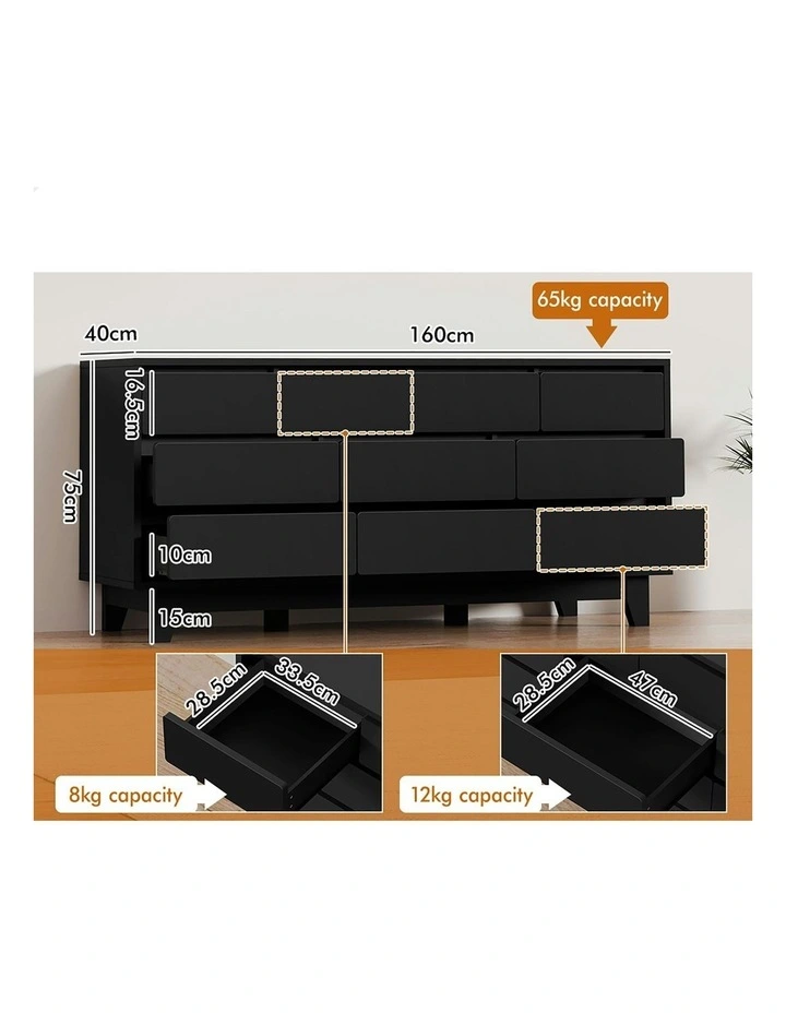 Minimalist Storage Cabinet Dresser Tallboy Chest of Drawers 10 in Black image 6