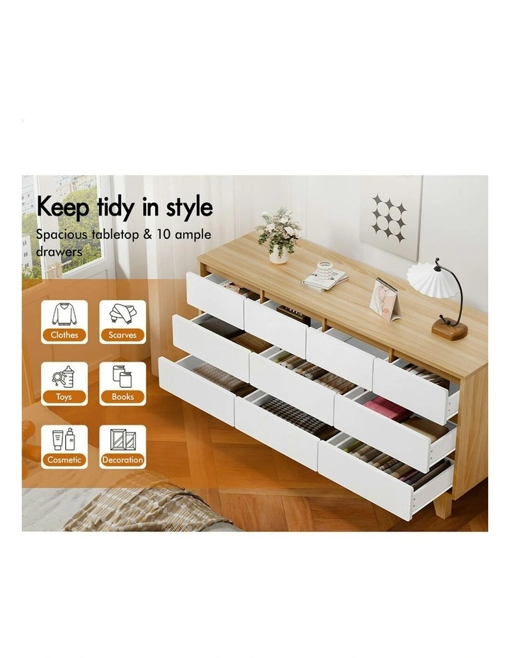 Minimalist Storage Cabinet Dresser Tallboy Chest of Drawers 10 in Oak image 4