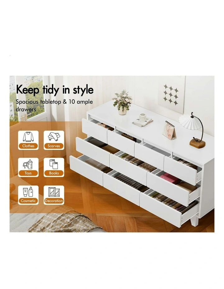 Minimalist Storage Cabinet Dresser Tallboy Chest of Drawers 10 in White image 4