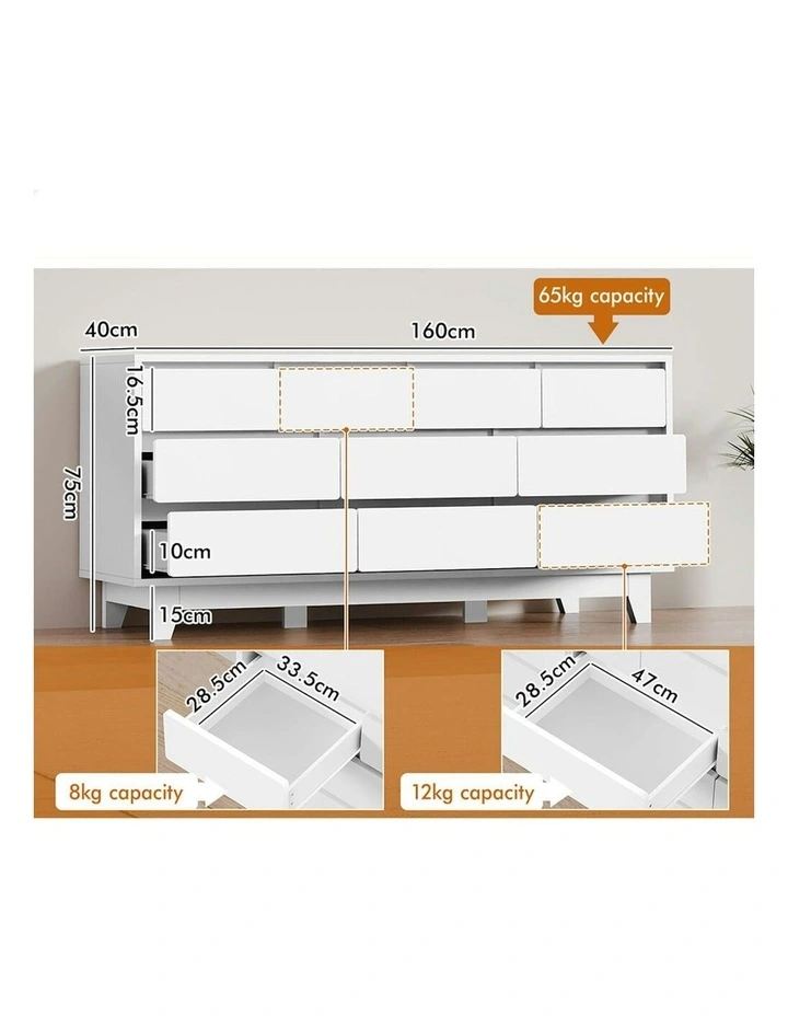 Minimalist Storage Cabinet Dresser Tallboy Chest of Drawers 10 in White image 6