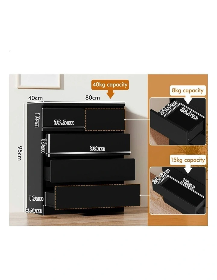 Minimalist Storage Cabinet Dresser Tallboy Chest of Drawers 5 in Black image 6