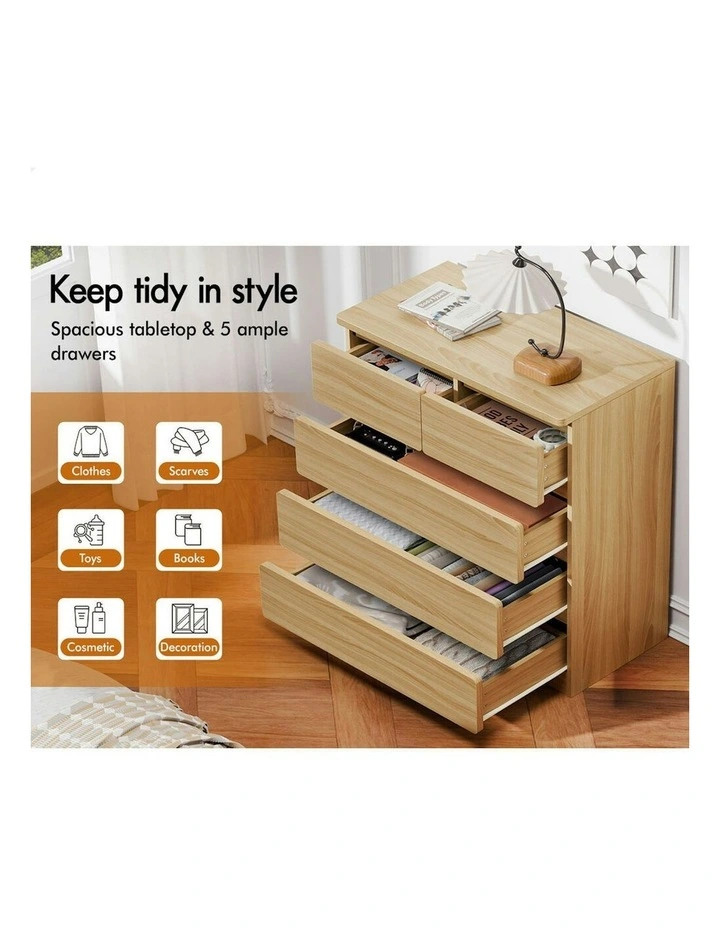 Minimalist Storage Cabinet Dresser Tallboy Chest of Drawers 5 in Oak image 4