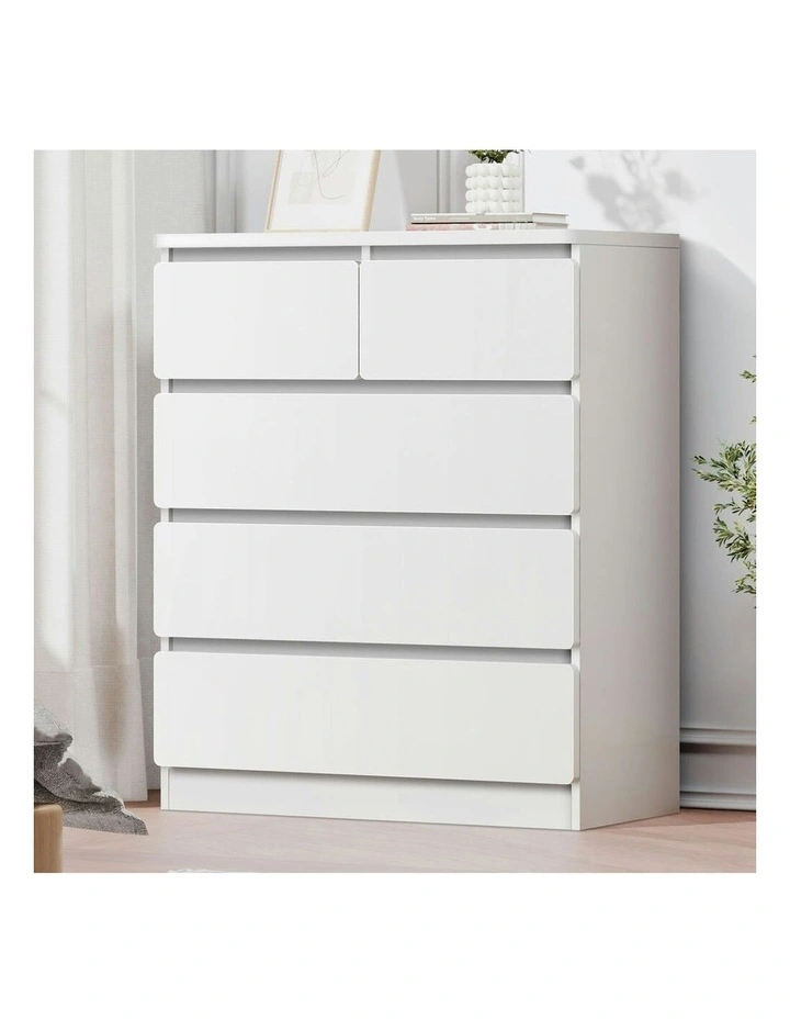 Minimalist Storage Cabinet Dresser Tallboy Chest of Drawers 5 in White image 2