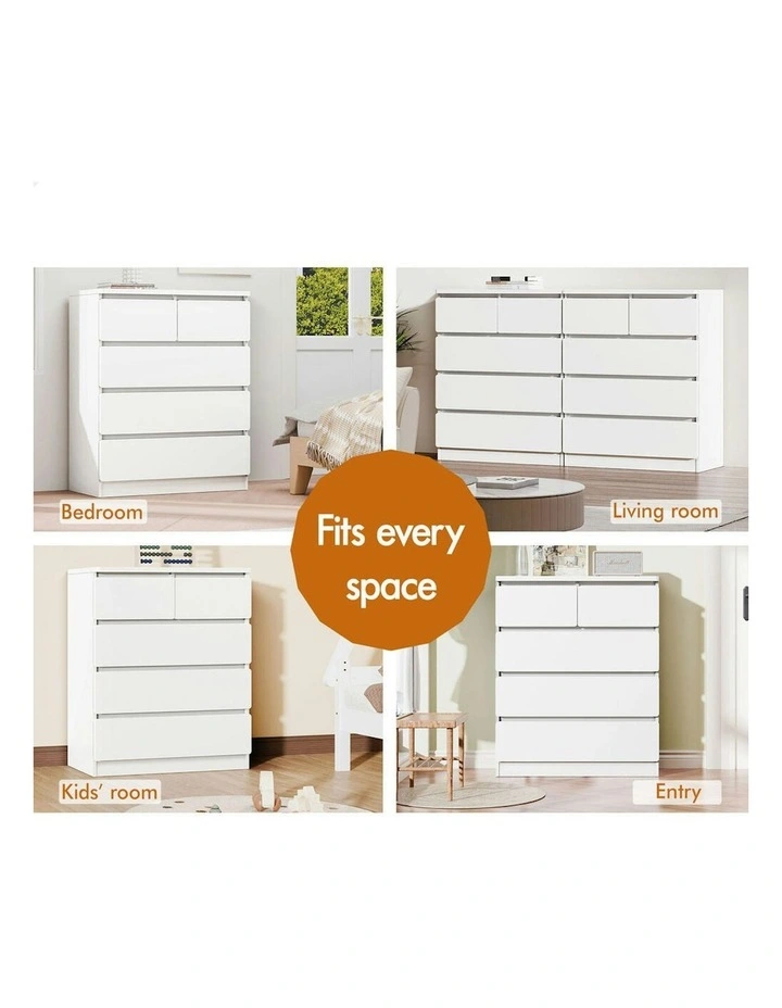 Minimalist Storage Cabinet Dresser Tallboy Chest of Drawers 5 in White image 3