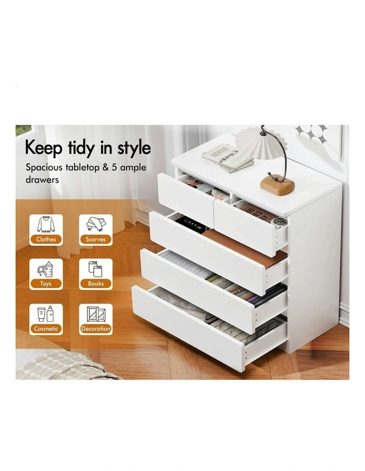 Minimalist Storage Cabinet Dresser Tallboy Chest of Drawers 5 in White image 4