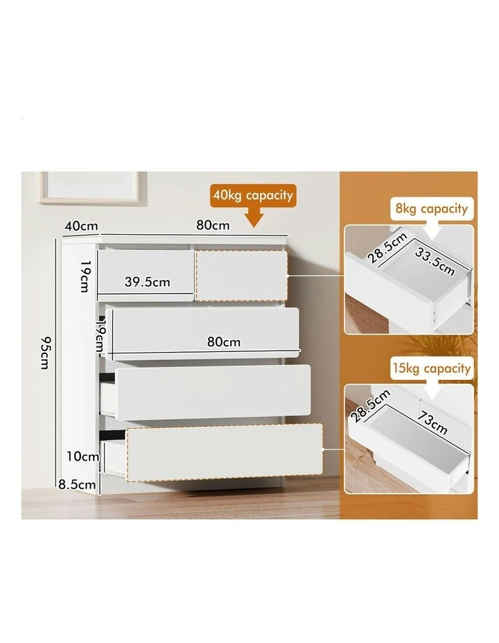 Minimalist Storage Cabinet Dresser Tallboy Chest of Drawers 5 in White image 6