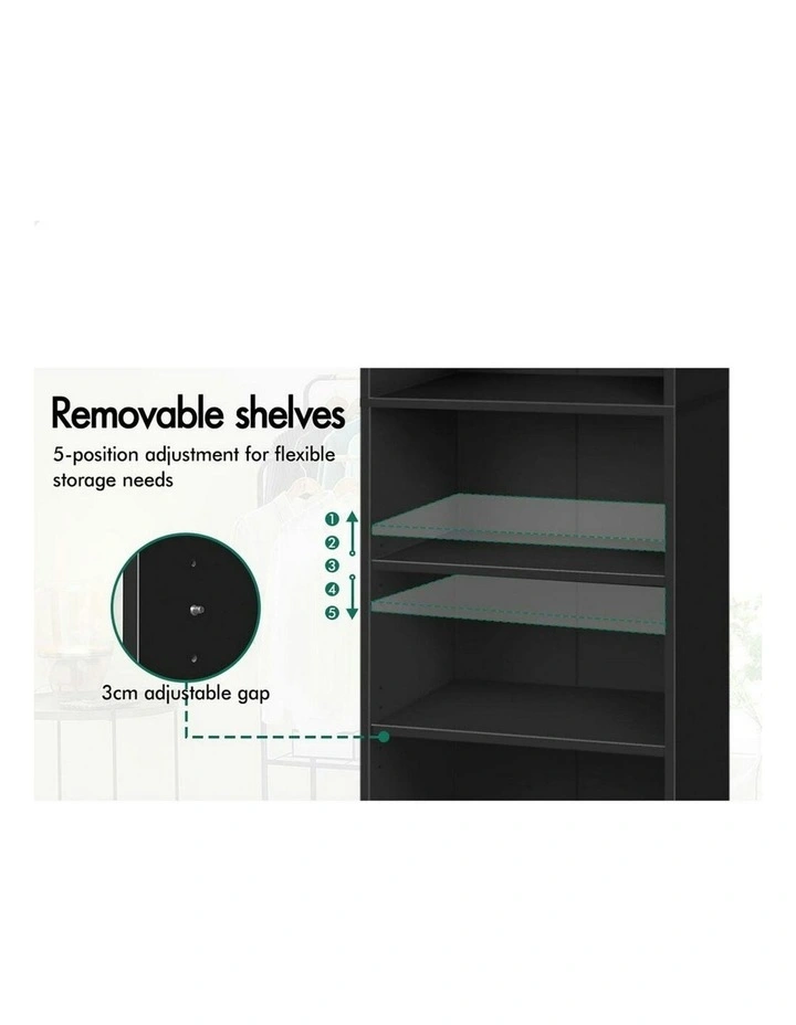 Clothes Cabinet 5 Shelves Wardrobe in Black image 3