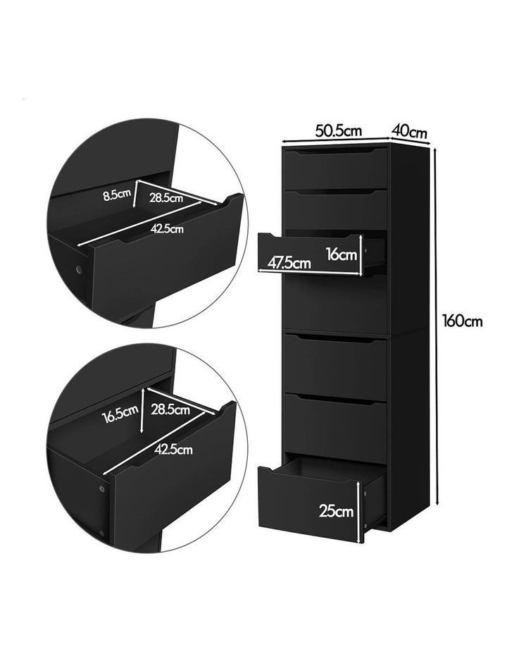 Clothes Cabinet Wardrobe 7 Drawers in Black image 7