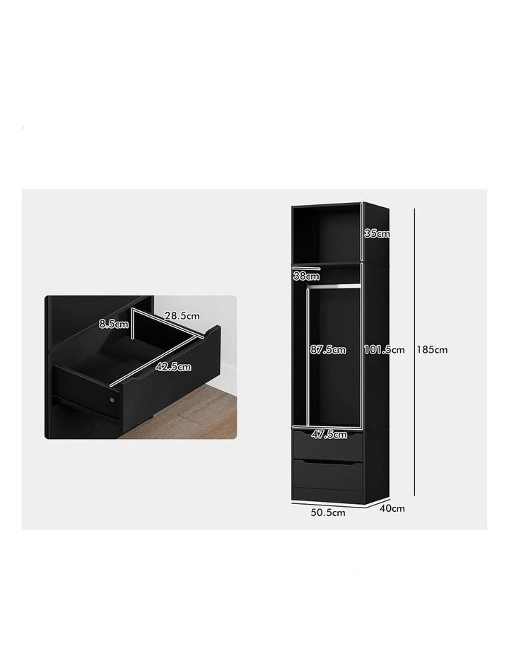 Clothes Cabinet Hanging Rod Wardrobe in Black image 6