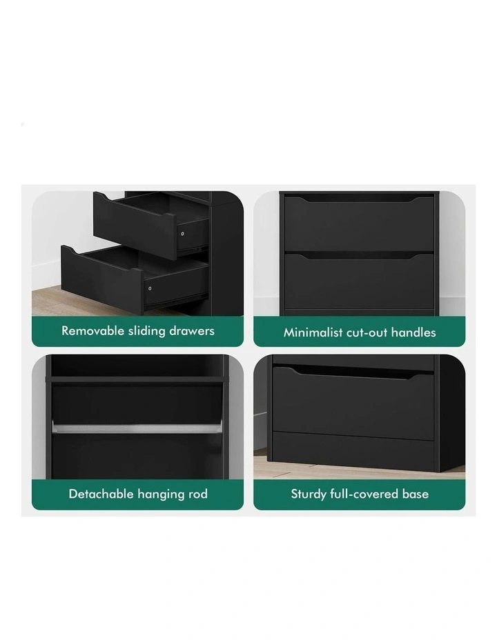 Clothes Cabinet Hanging Rod Wardrobe in Black image 7