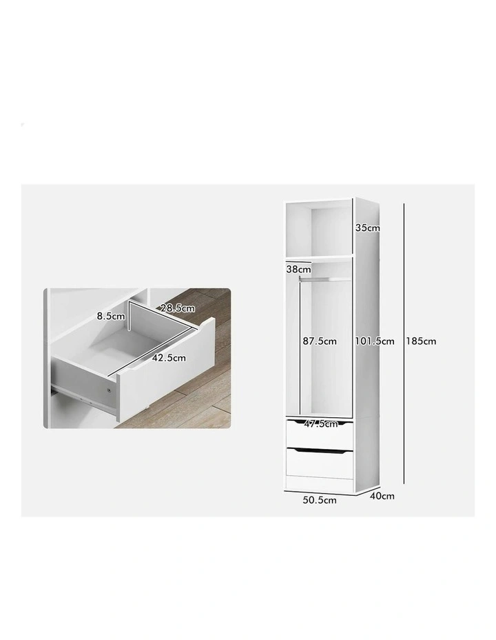 Wardrobe Clothes Cabinet Hanging Rod in White image 6