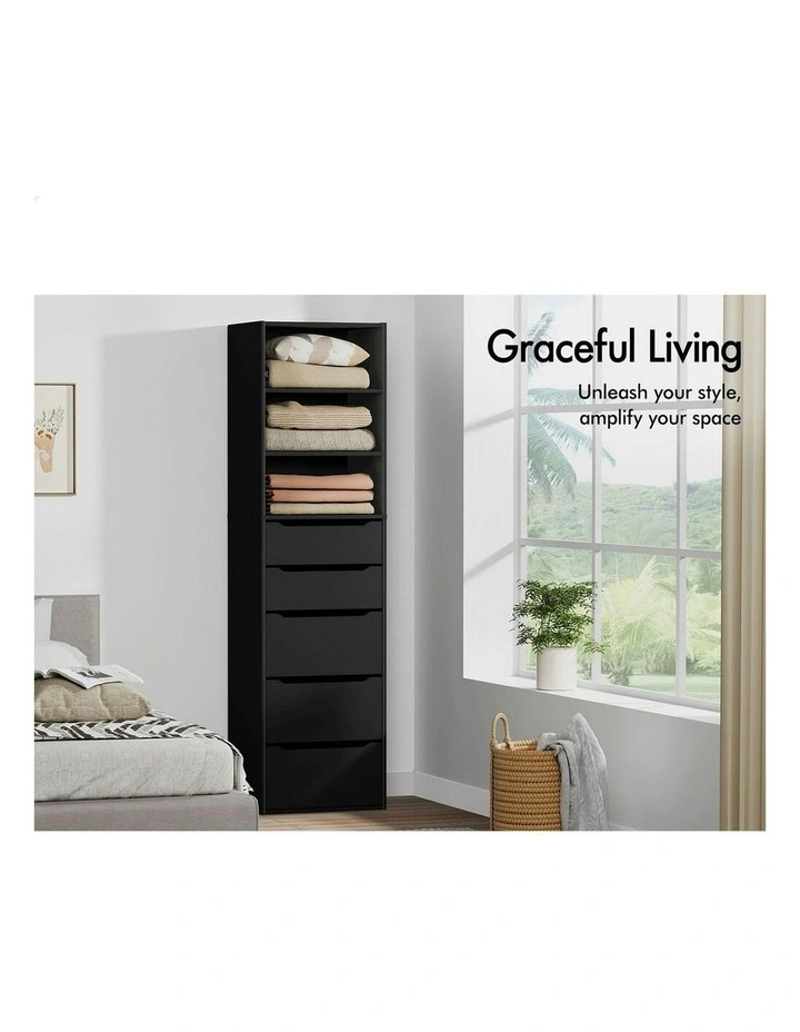 Wardrobe Clothes Cabinet 5 Drawers in Black image 3