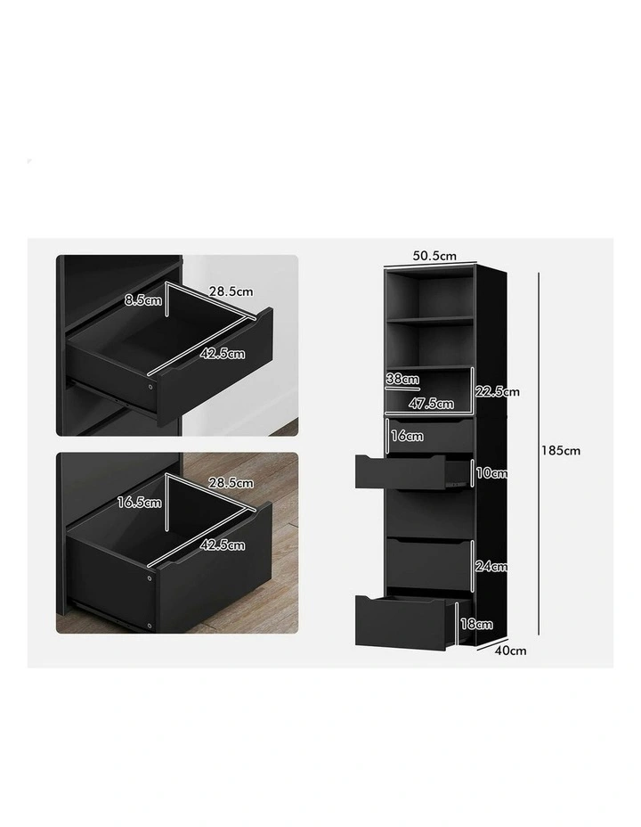 Wardrobe Clothes Cabinet 5 Drawers in Black image 6