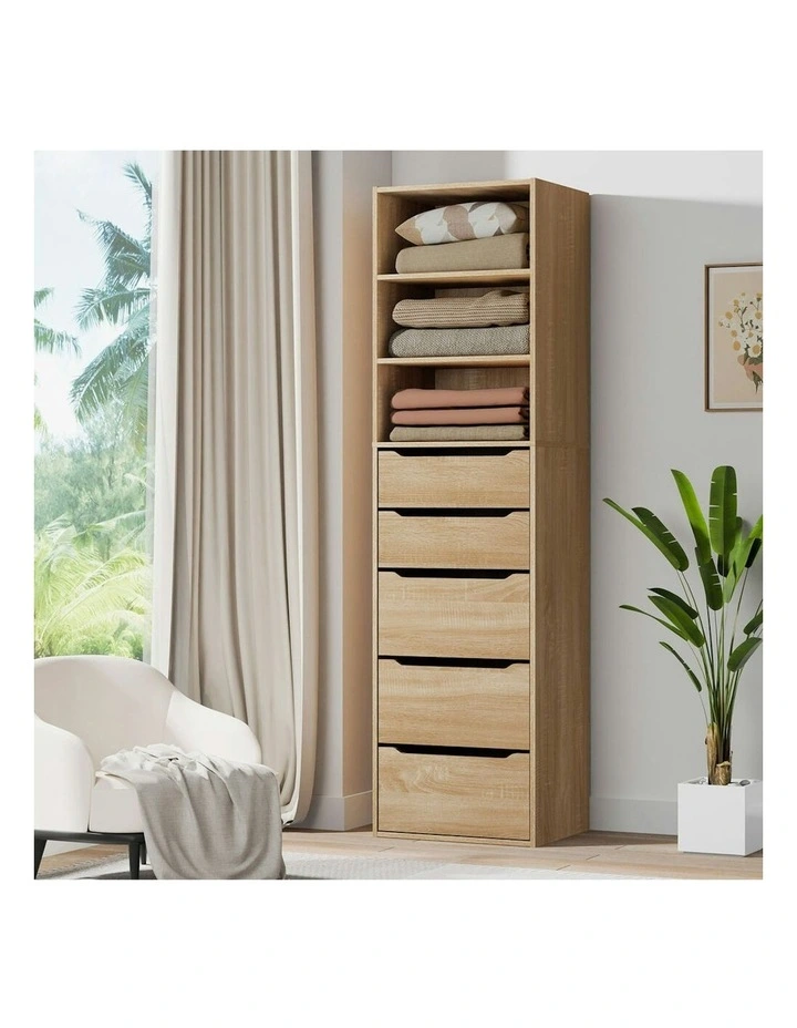 Wardrobe Clothes Cabinet 5 Drawers Wood in Brown image 2