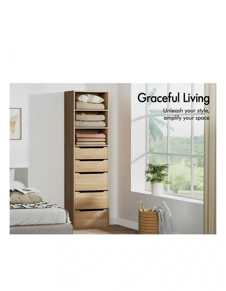 Wardrobe Clothes Cabinet 5 Drawers Wood in Brown image 3