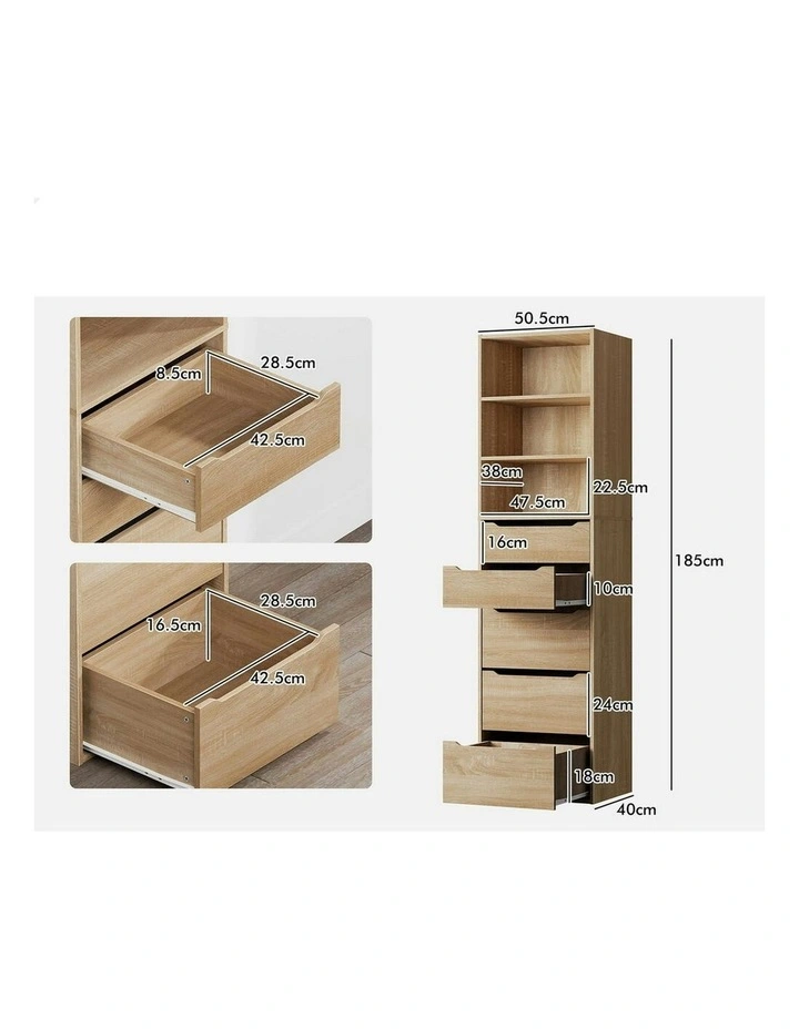 Wardrobe Clothes Cabinet 5 Drawers Wood in Brown image 6