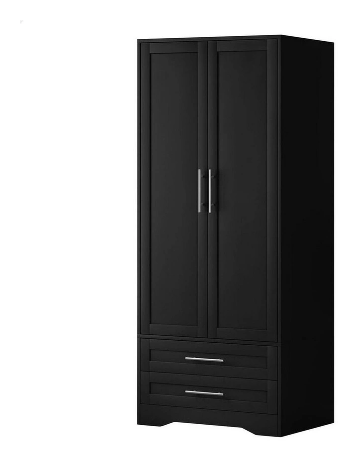 Clothes Cabinet Rod Wardrobe 2-Door in Black image 1