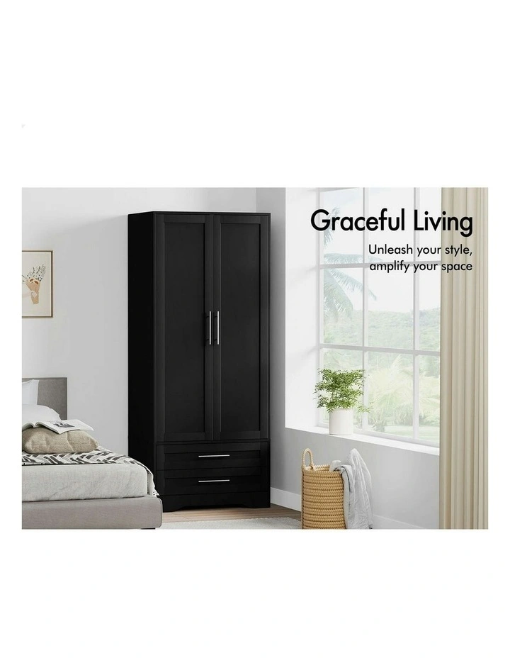 Clothes Cabinet Rod Wardrobe 2-Door in Black image 3