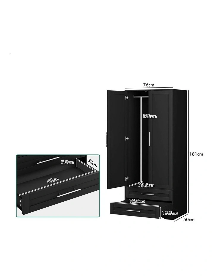 Clothes Cabinet Rod Wardrobe 2-Door in Black image 6