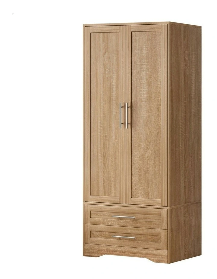 Wardrobe Clothes Cabinet Rod Wood 2-Door in Brown image 1