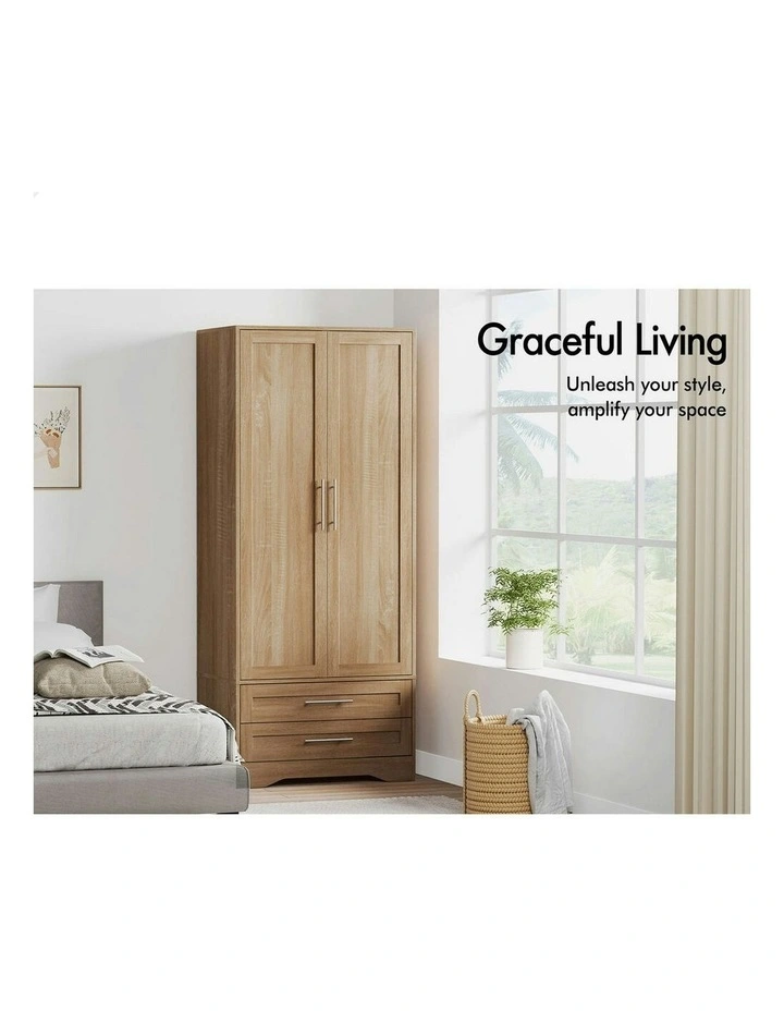 Wardrobe Clothes Cabinet Rod Wood 2-Door in Brown image 3