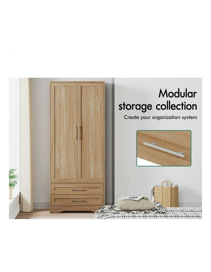 Wardrobe Clothes Cabinet Rod Wood 2-Door in Brown image 4