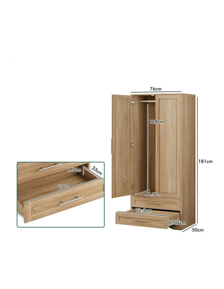 Wardrobe Clothes Cabinet Rod Wood 2-Door in Brown image 6