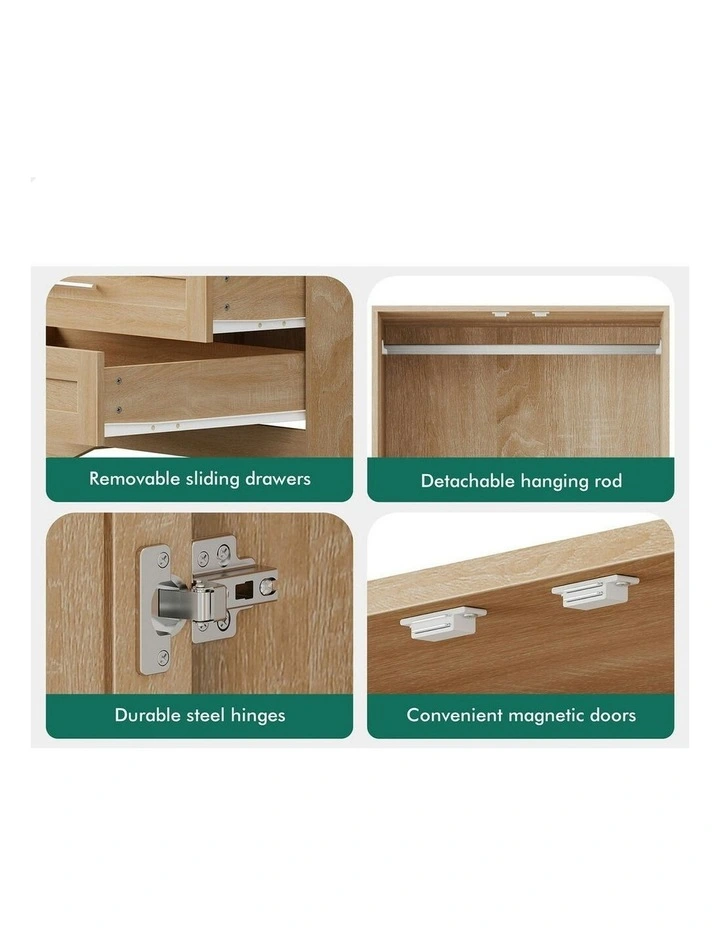 Wardrobe Clothes Cabinet Rod Wood 2-Door in Brown image 7