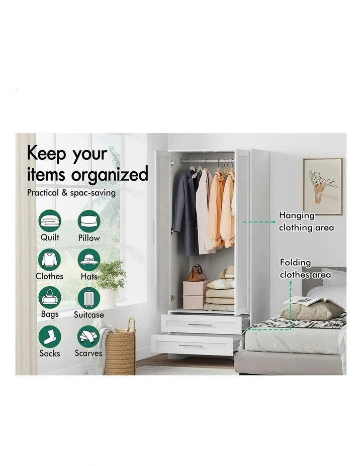 2-Door Clothes Cabinet Rod in White image 5