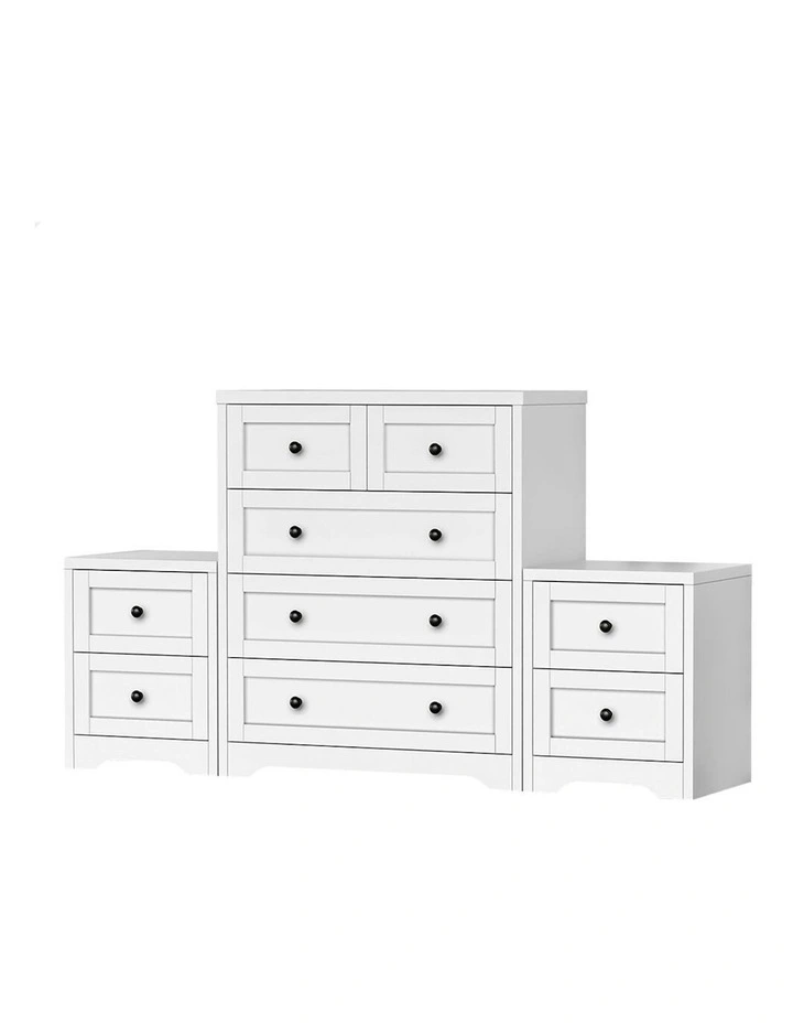 5 Chest Of Drawers Bedside Table Hamptons Bedroom Storage Set Of 2 in White image 1